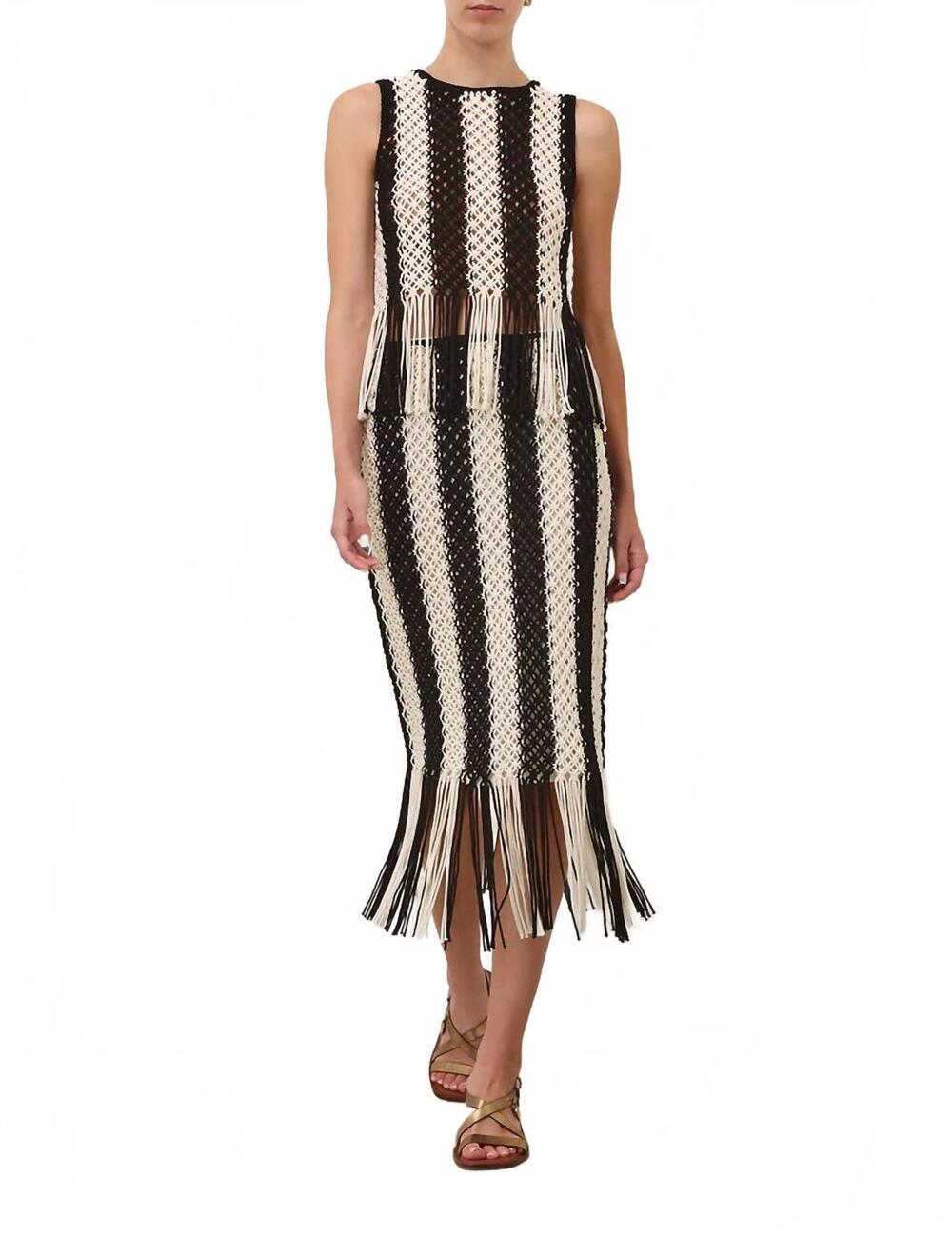 NEW ZIMMERMANN wanderlust macrame midi skirt in black ivory